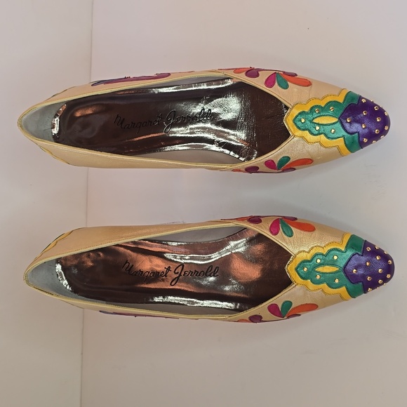 Vintage 1980's Margaret Jerrold Leather Pumps Gold-Multi Artsy Deco - Picture 3 of 10